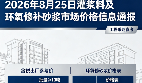 涿州2026年8月25日灌浆料及环氧修补砂浆市场价格信息通报